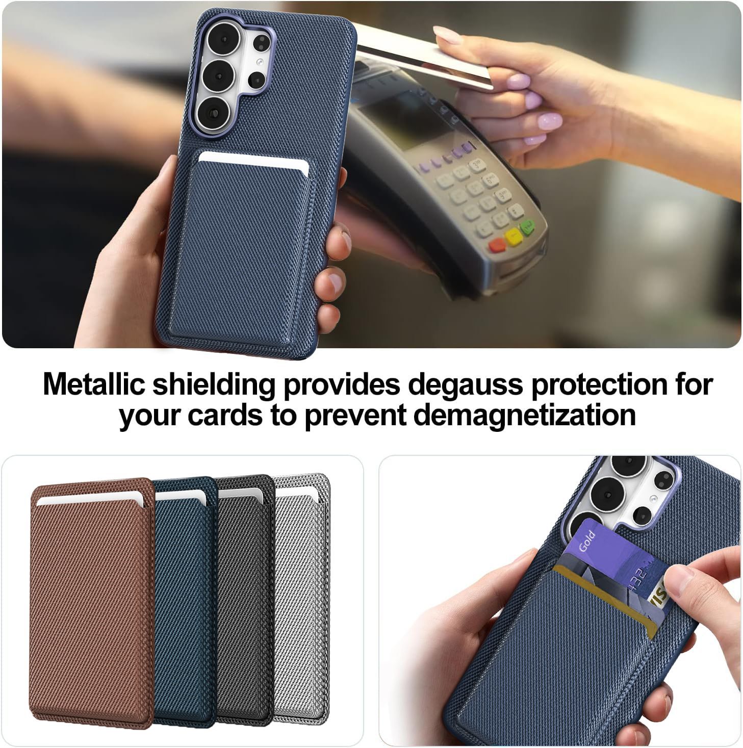 Compatible with Samsung S26 Ultra phone case, S25U wireless charging magnetic card holder, S24U electroplated fabric texture full coverage drop protection