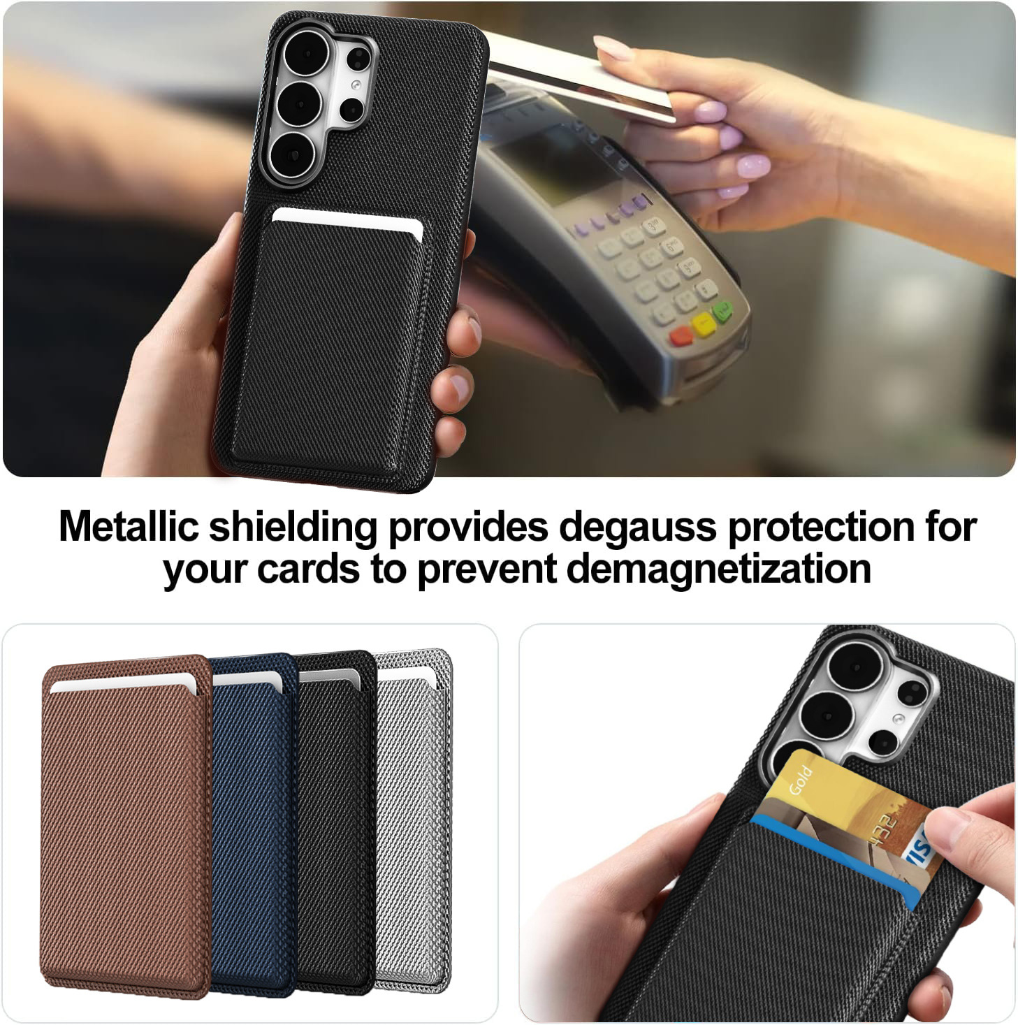 Compatible with Samsung S26 Ultra phone case, S25U wireless charging magnetic card holder, S24U electroplated fabric texture full coverage drop protection