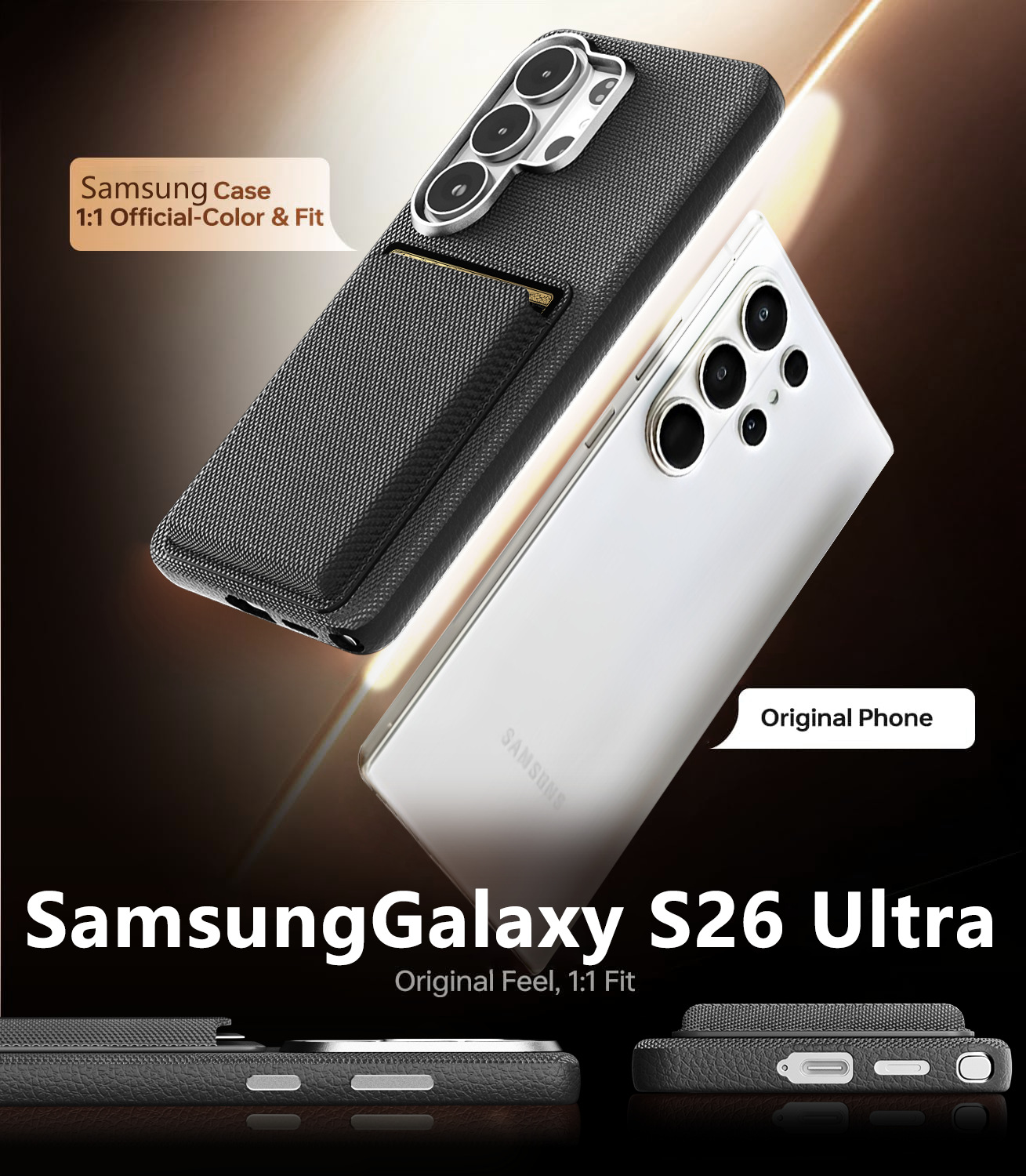 Compatible with Samsung S26 Ultra phone case, S25U wireless charging magnetic card holder, S24U electroplated fabric texture full coverage drop protection