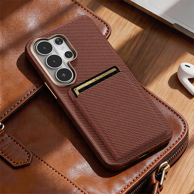 Compatible with Samsung S26 Ultra phone case, S25U wireless charging magnetic card holder, S24U electroplated fabric texture full coverage drop protection