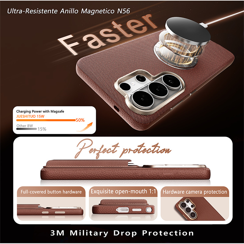 Compatible with Samsung S26 Ultra phone case, S25U wireless charging magnetic card holder, S24U electroplated fabric texture full coverage drop protection