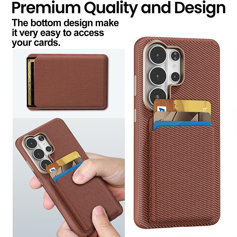 Compatible with Samsung S26 Ultra phone case, S25U wireless charging magnetic card holder, S24U electroplated fabric texture full coverage drop protection