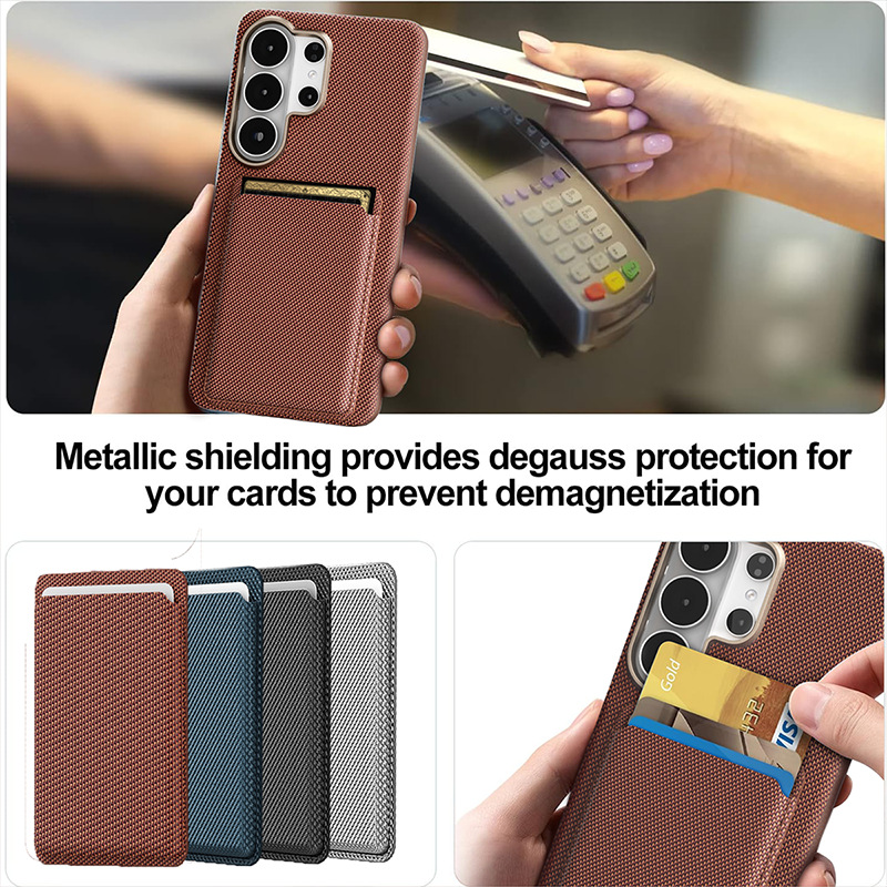 Compatible with Samsung S26 Ultra phone case, S25U wireless charging magnetic card holder, S24U electroplated fabric texture full coverage drop protection