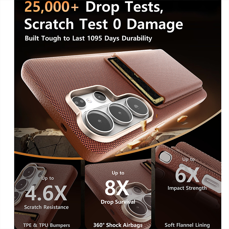 Compatible with Samsung S26 Ultra phone case, S25U wireless charging magnetic card holder, S24U electroplated fabric texture full coverage drop protection