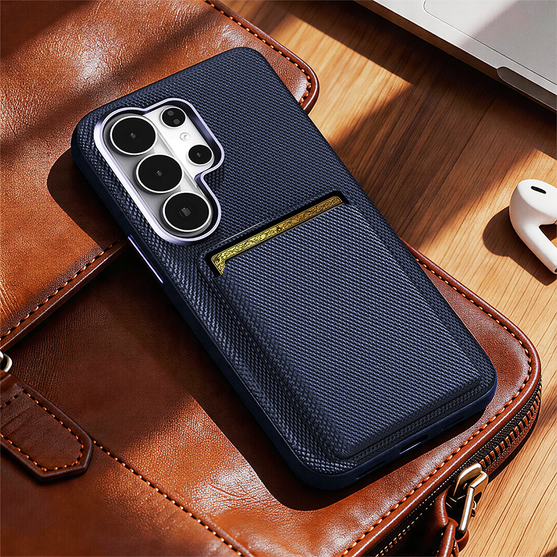 Compatible with Samsung S26 Ultra phone case, S25U wireless charging magnetic card holder, S24U electroplated fabric texture full coverage drop protection