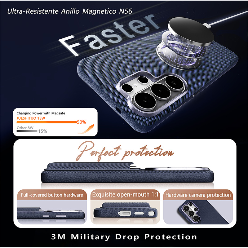 Compatible with Samsung S26 Ultra phone case, S25U wireless charging magnetic card holder, S24U electroplated fabric texture full coverage drop protection