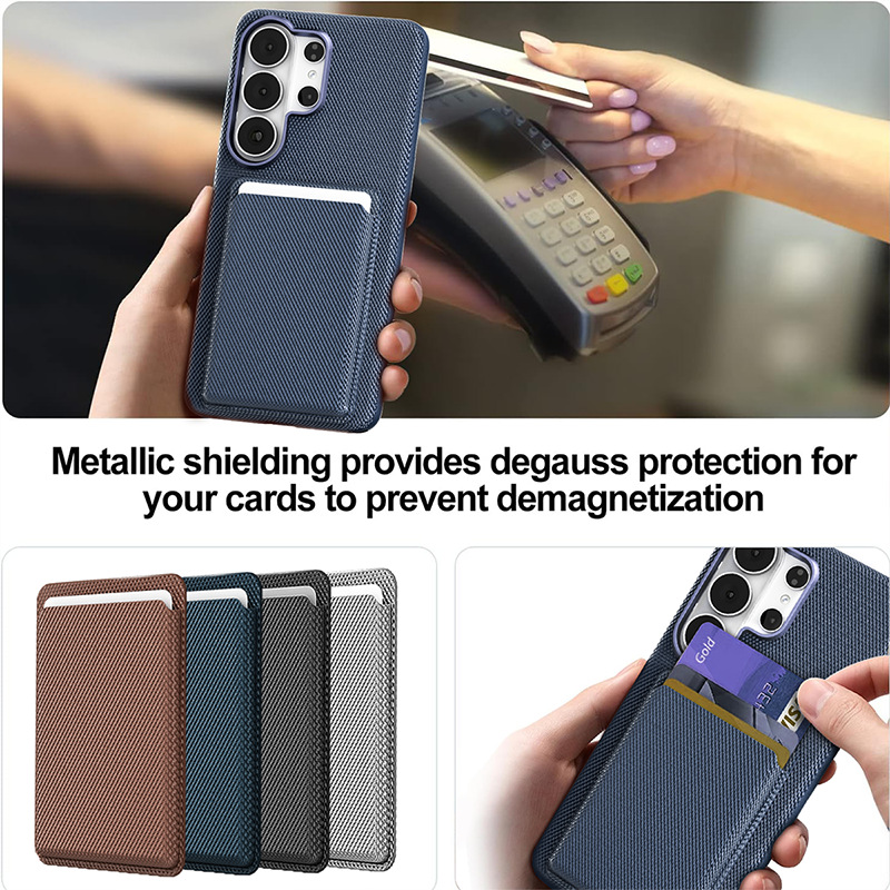 Compatible with Samsung S26 Ultra phone case, S25U wireless charging magnetic card holder, S24U electroplated fabric texture full coverage drop protection