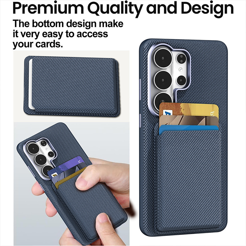 Compatible with Samsung S26 Ultra phone case, S25U wireless charging magnetic card holder, S24U electroplated fabric texture full coverage drop protection