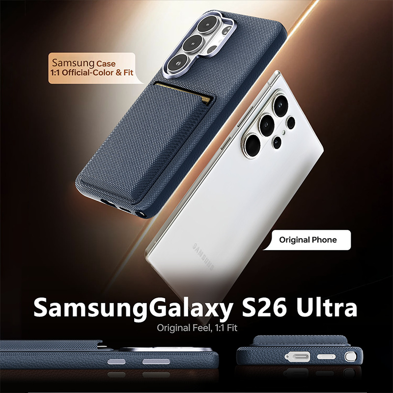 Compatible with Samsung S26 Ultra phone case, S25U wireless charging magnetic card holder, S24U electroplated fabric texture full coverage drop protection