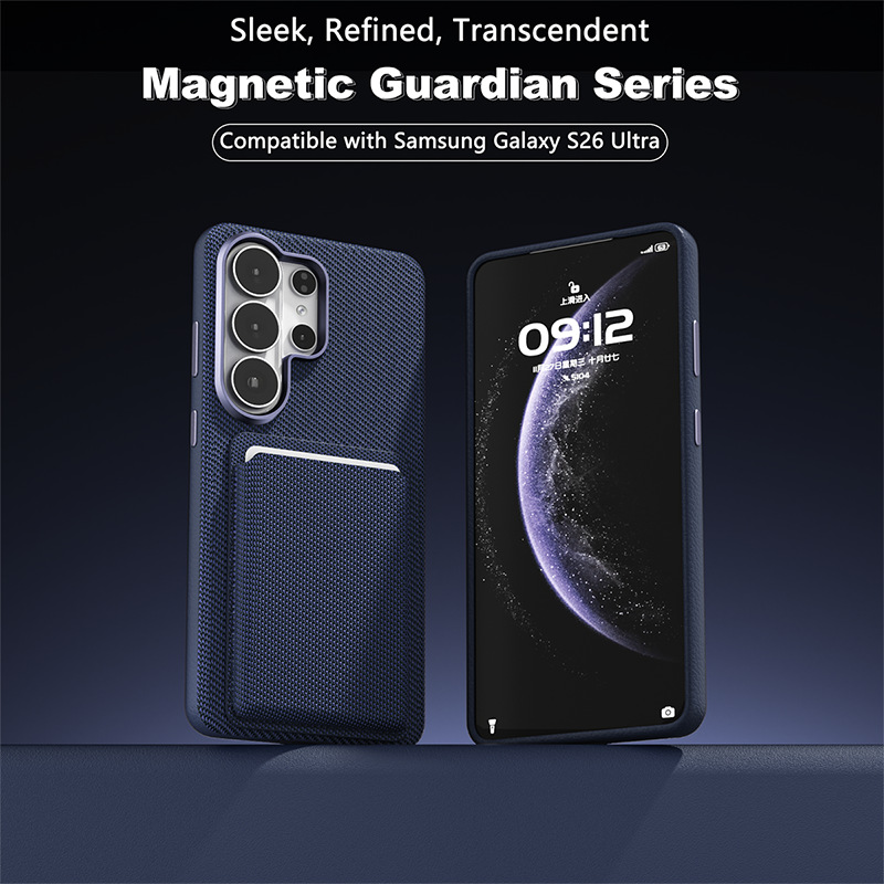 Compatible with Samsung S26 Ultra phone case, S25U wireless charging magnetic card holder, S24U electroplated fabric texture full coverage drop protection