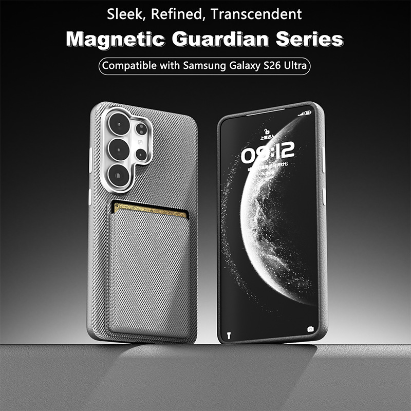 Compatible with Samsung S26 Ultra phone case, S25U wireless charging magnetic card holder, S24U electroplated fabric texture full coverage drop protection