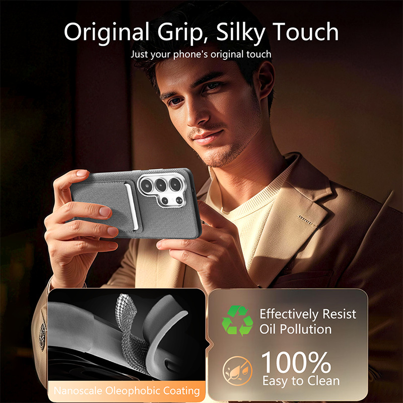 Compatible with Samsung S26 Ultra phone case, S25U wireless charging magnetic card holder, S24U electroplated fabric texture full coverage drop protection