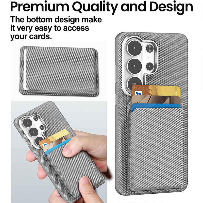 Compatible with Samsung S26 Ultra phone case, S25U wireless charging magnetic card holder, S24U electroplated fabric texture full coverage drop protection