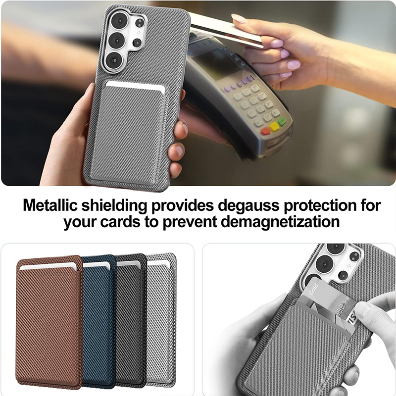 Compatible with Samsung S26 Ultra phone case, S25U wireless charging magnetic card holder, S24U electroplated fabric texture full coverage drop protection