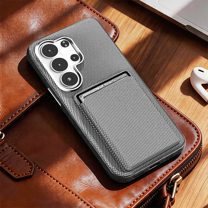 Compatible with Samsung S26 Ultra phone case, S25U wireless charging magnetic card holder, S24U electroplated fabric texture full coverage drop protection