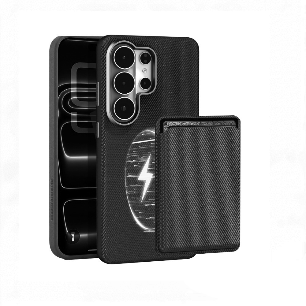 Compatible with Samsung S26 Ultra phone case, S25U wireless charging magnetic card holder, S24U electroplated fabric texture full coverage drop protection