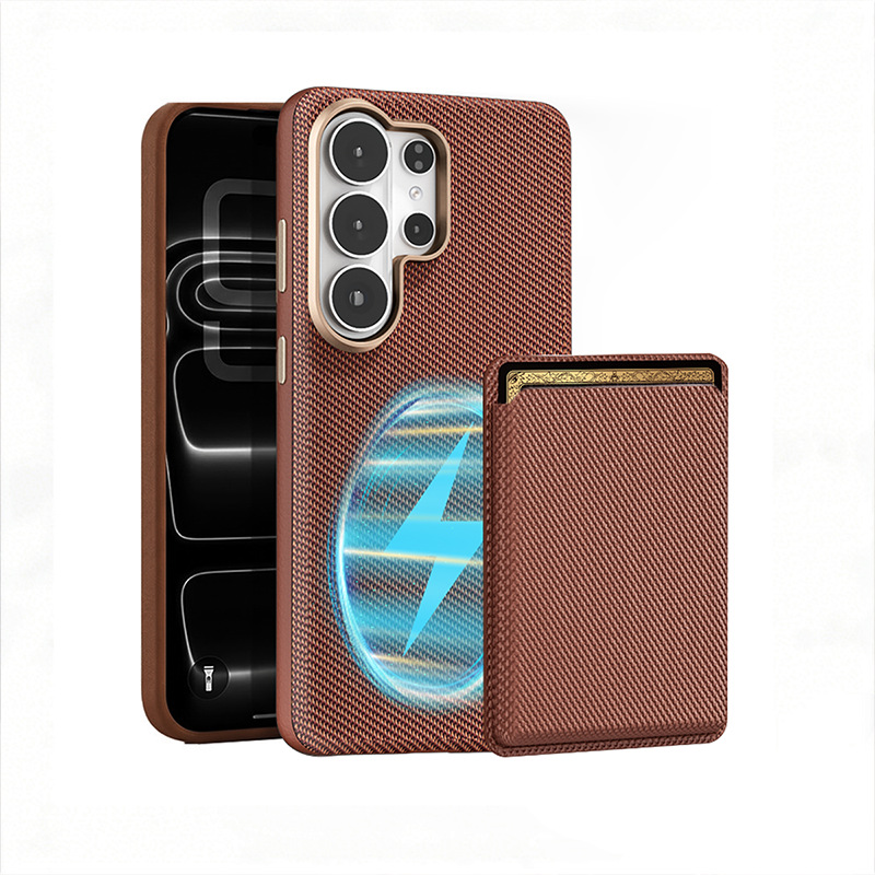 Compatible with Samsung S26 Ultra phone case, S25U wireless charging magnetic card holder, S24U electroplated fabric texture full coverage drop protection