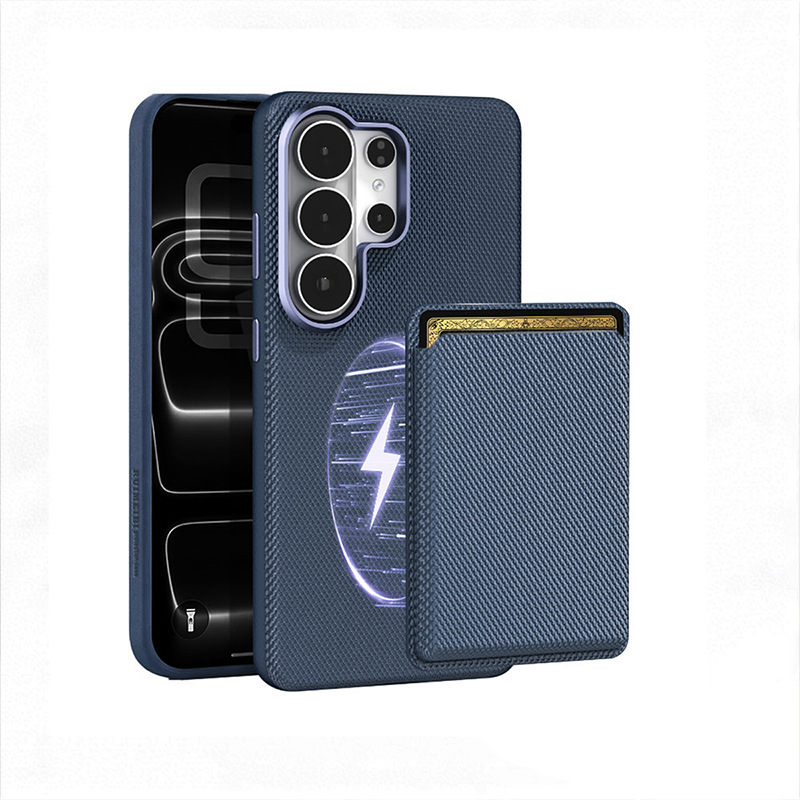 Compatible with Samsung S26 Ultra phone case, S25U wireless charging magnetic card holder, S24U electroplated fabric texture full coverage drop protection