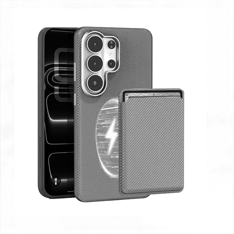 Compatible with Samsung S26 Ultra phone case, S25U wireless charging magnetic card holder, S24U electroplated fabric texture full coverage drop protection
