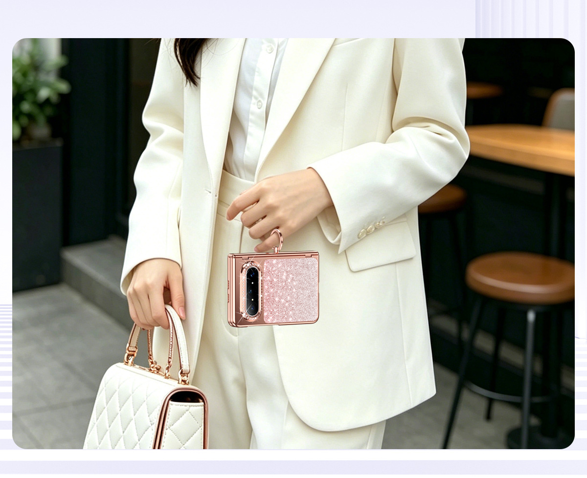 Compatible with Huawei Pura X MAX phone case, vegan leather, glitter gradient electroplated ring case film, full-coverage drop protection.