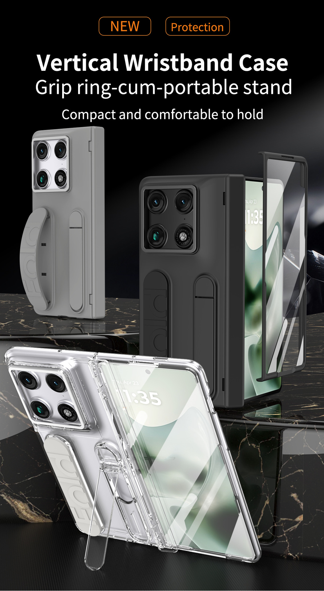 Compatible with Moto Razr Fold folding phone case, card slot holder, wrist strap, hinge case, screen protector, full-coverage protective case