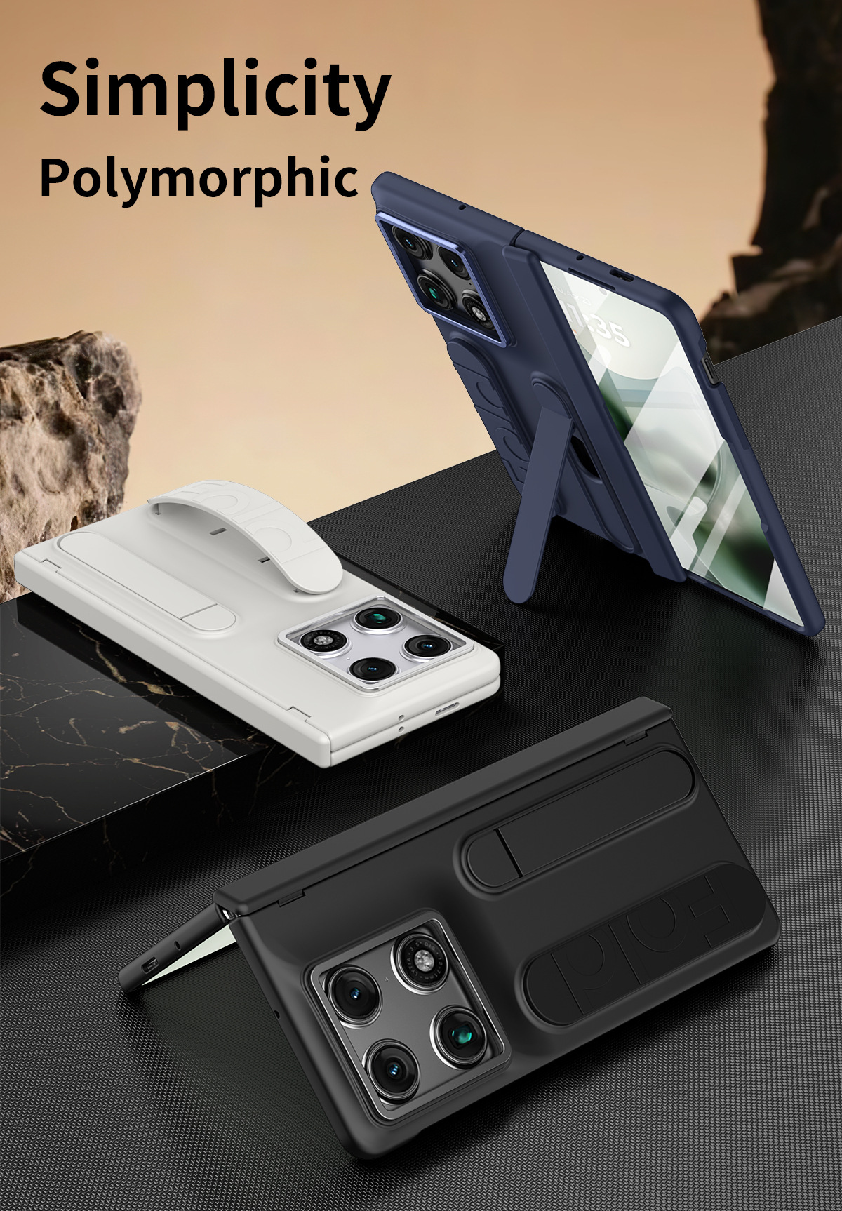 Compatible with Moto Razr Fold folding phone case, card slot holder, wrist strap, hinge case, screen protector, full-coverage protective case