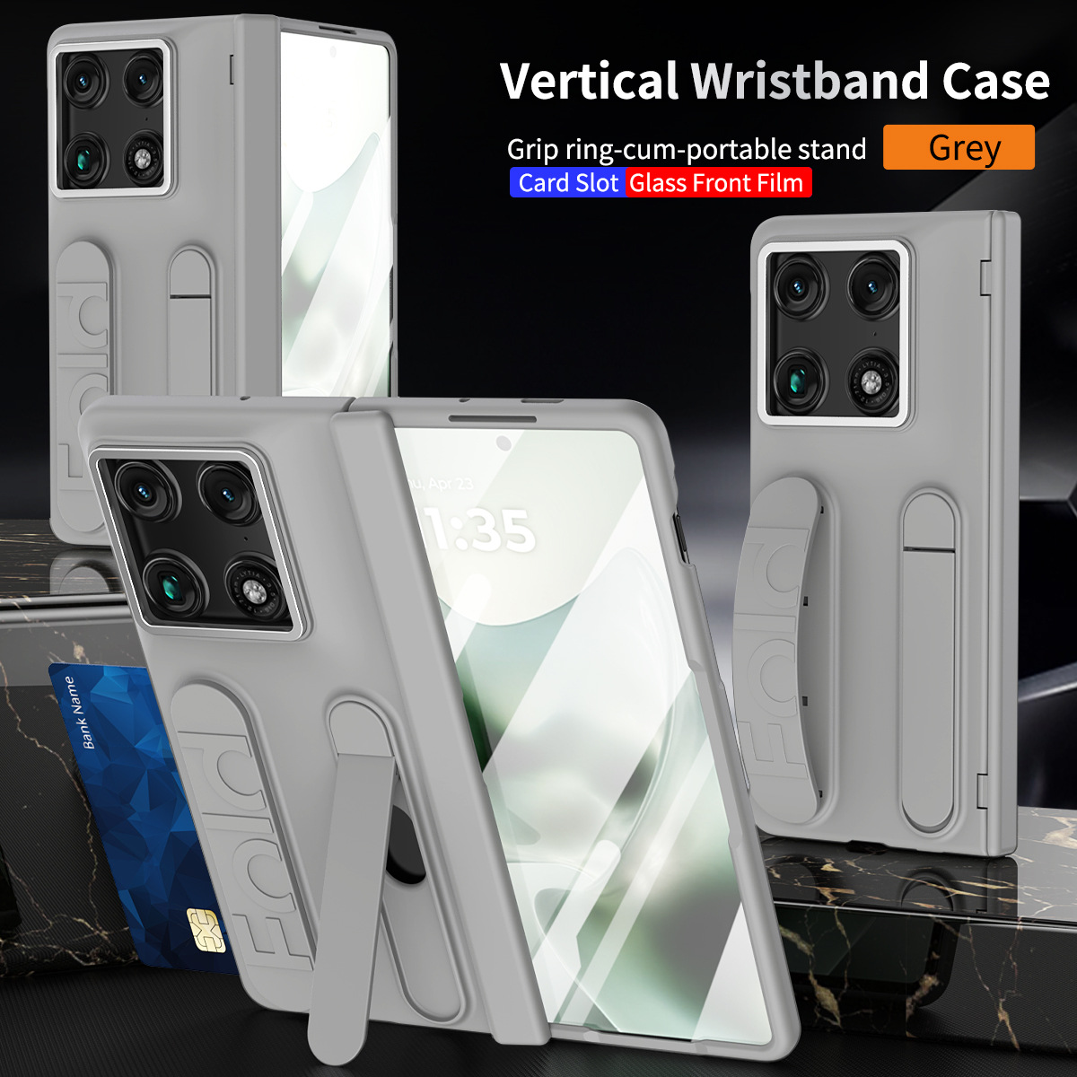 Compatible with Moto Razr Fold folding phone case, card slot holder, wrist strap, hinge case, screen protector, full-coverage protective case