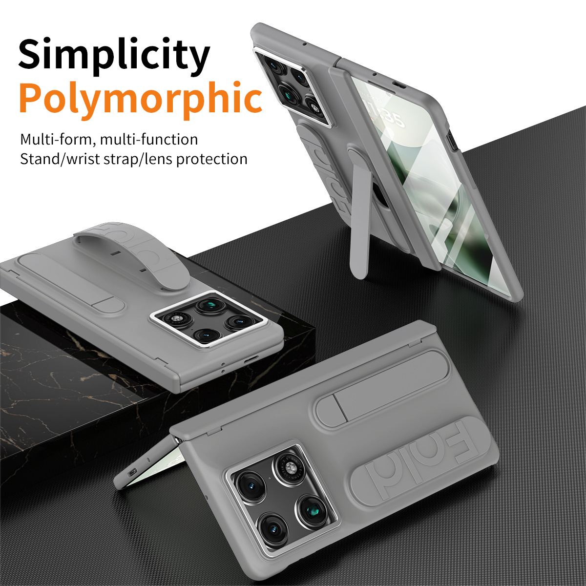 Compatible with Moto Razr Fold folding phone case, card slot holder, wrist strap, hinge case, screen protector, full-coverage protective case