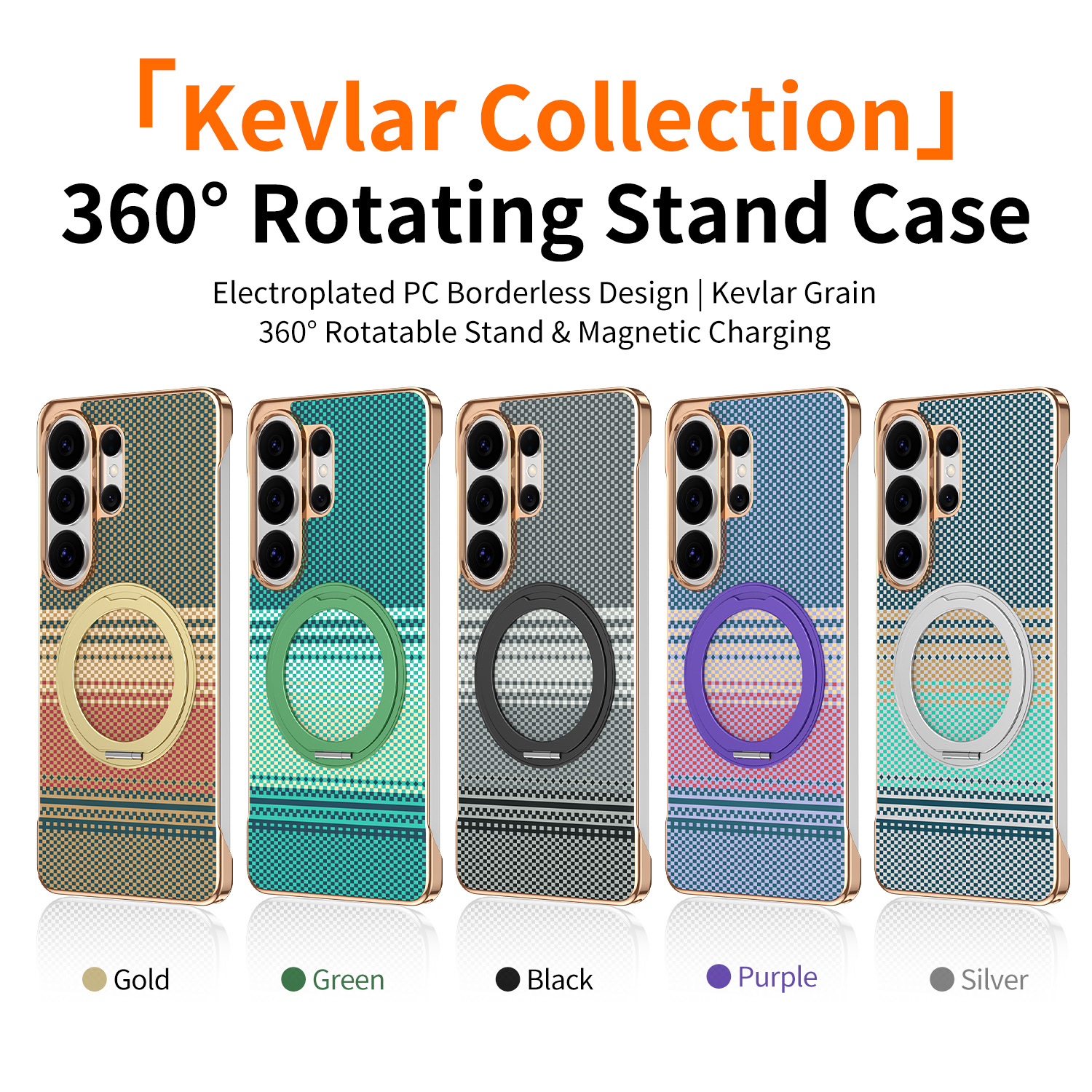 Compatible with Samsung S26 Ultra phone case, rotating magnetic stand, S25 Ultra frameless hard case, Kevlar texture
