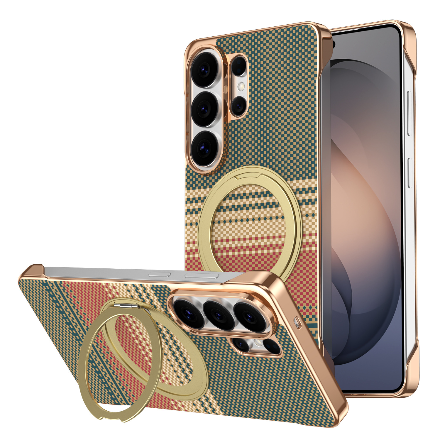 Compatible with Samsung S26 Ultra phone case, rotating magnetic stand, S25 Ultra frameless hard case, Kevlar texture