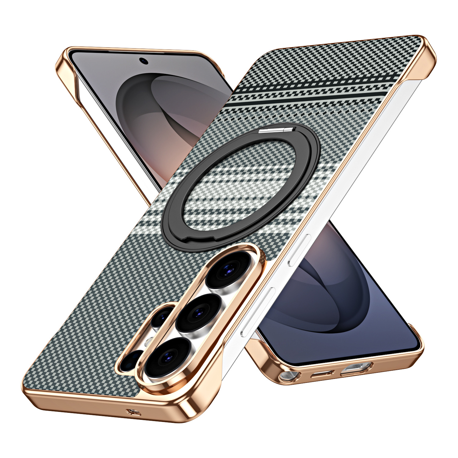 Compatible with Samsung S26 Ultra phone case, rotating magnetic stand, S25 Ultra frameless hard case, Kevlar texture