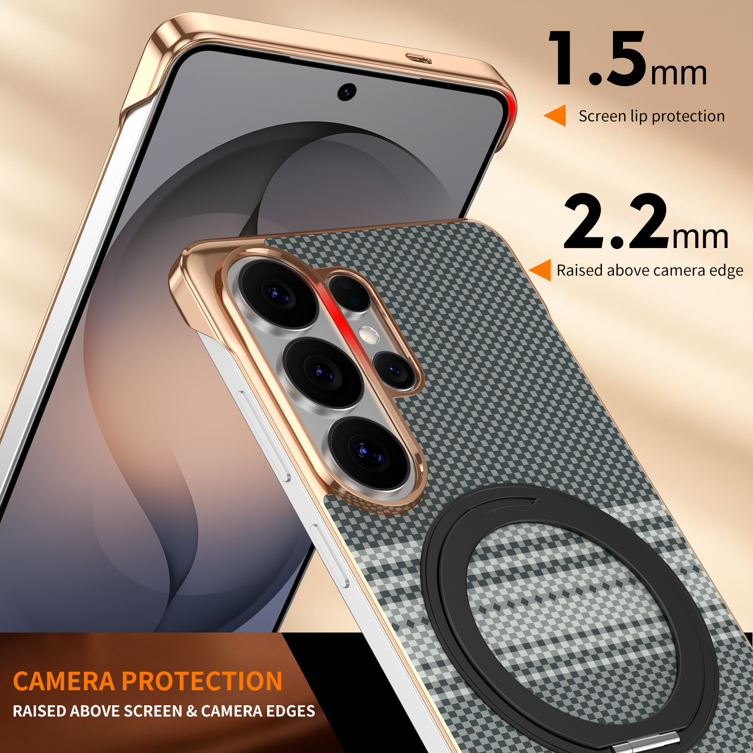 Compatible with Samsung S26 Ultra phone case, rotating magnetic stand, S25 Ultra frameless hard case, Kevlar texture