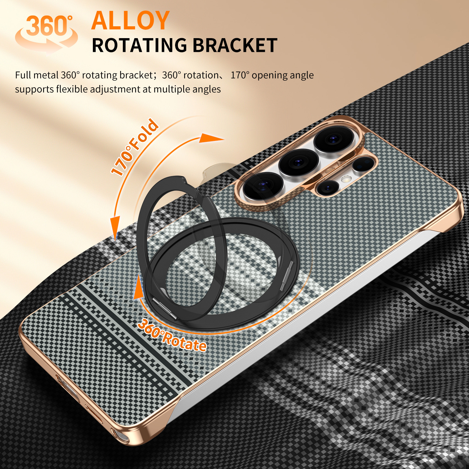 Compatible with Samsung S26 Ultra phone case, rotating magnetic stand, S25 Ultra frameless hard case, Kevlar texture