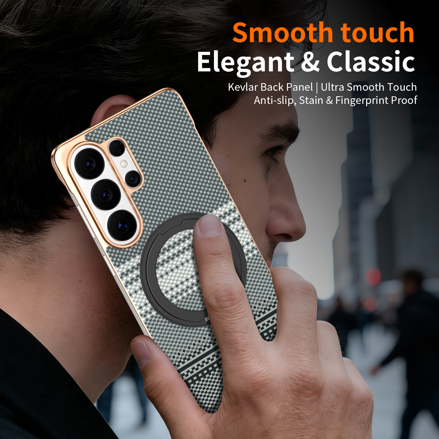 Compatible with Samsung S26 Ultra phone case, rotating magnetic stand, S25 Ultra frameless hard case, Kevlar texture