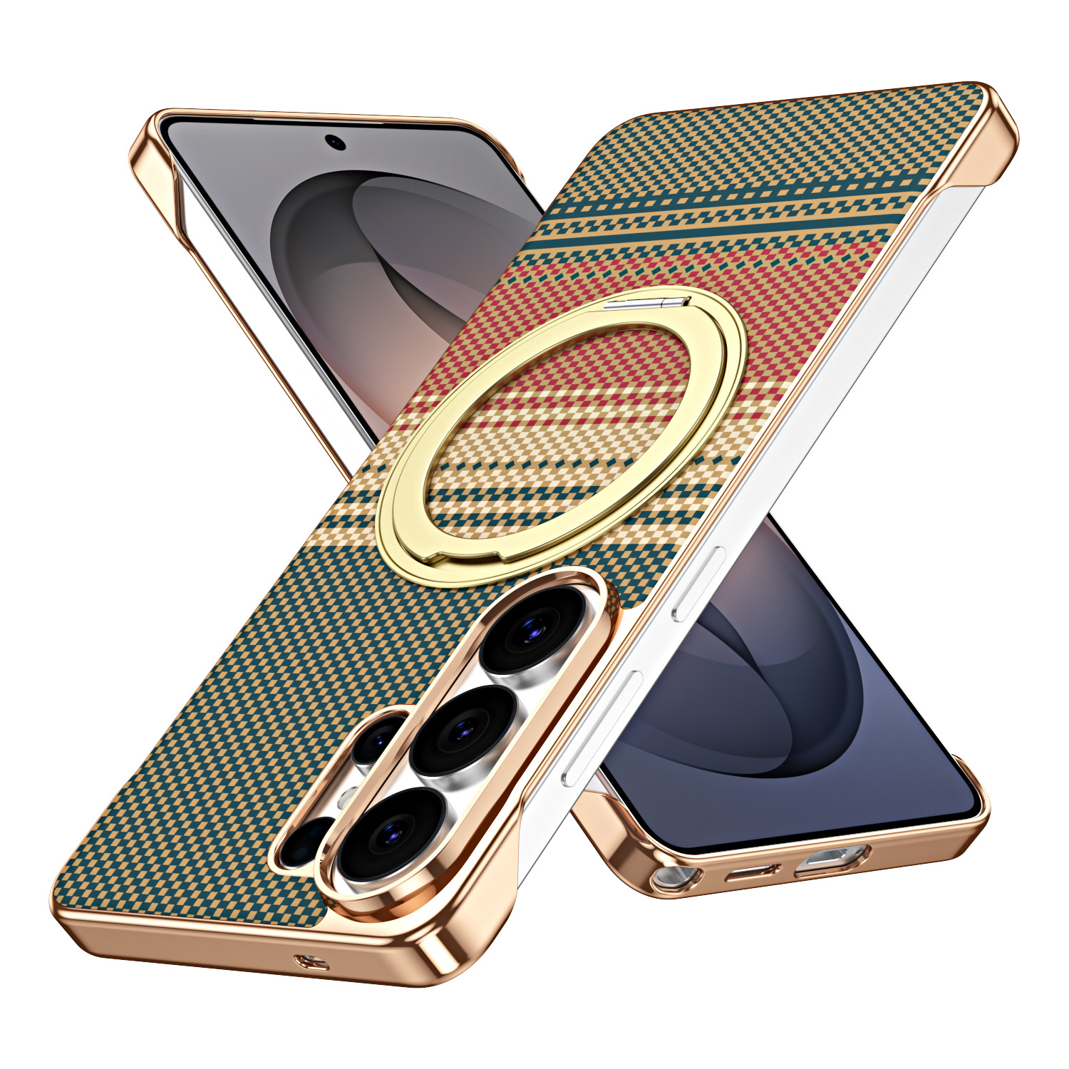 Compatible with Samsung S26 Ultra phone case, rotating magnetic stand, S25 Ultra frameless hard case, Kevlar texture