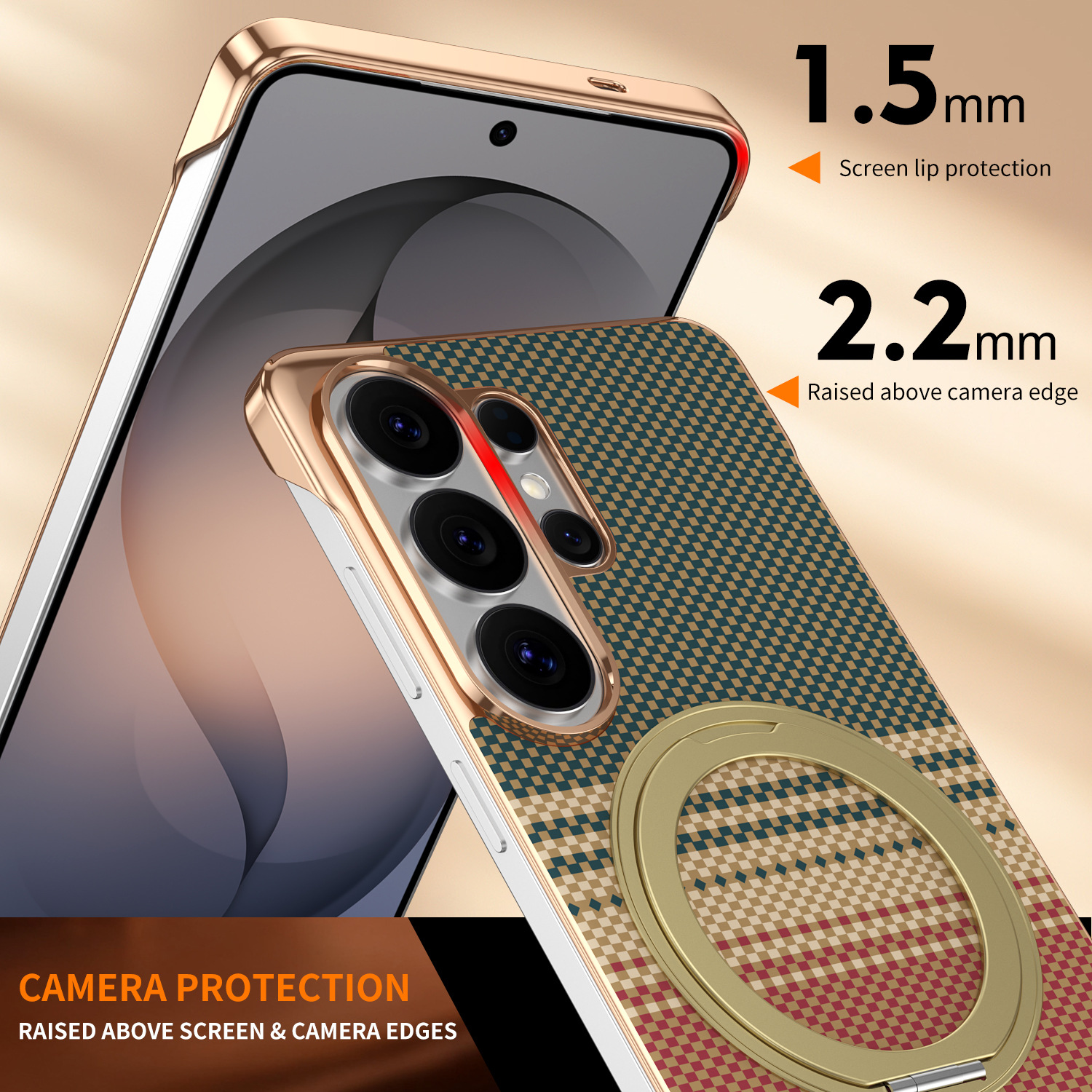 Compatible with Samsung S26 Ultra phone case, rotating magnetic stand, S25 Ultra frameless hard case, Kevlar texture