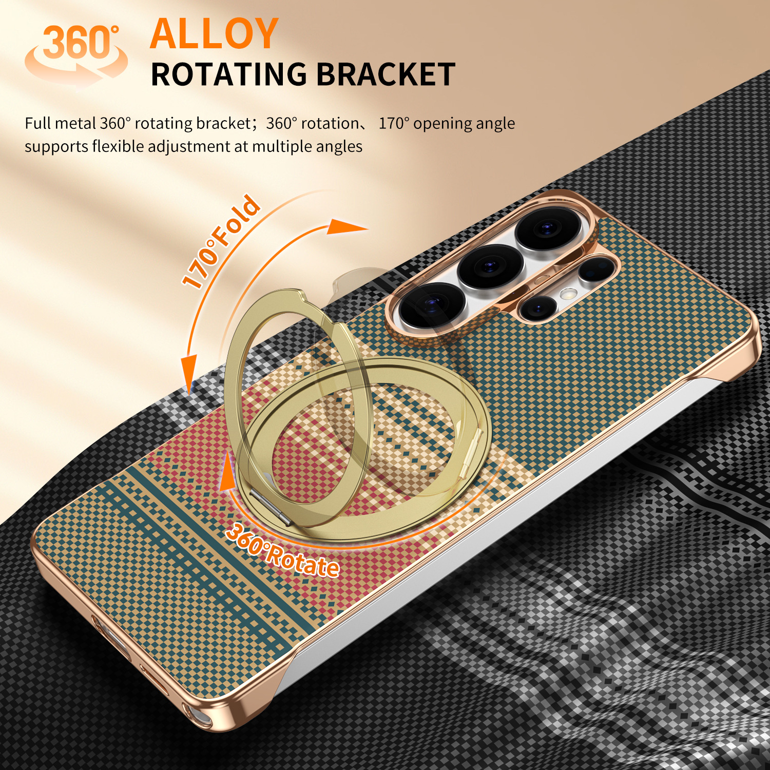 Compatible with Samsung S26 Ultra phone case, rotating magnetic stand, S25 Ultra frameless hard case, Kevlar texture