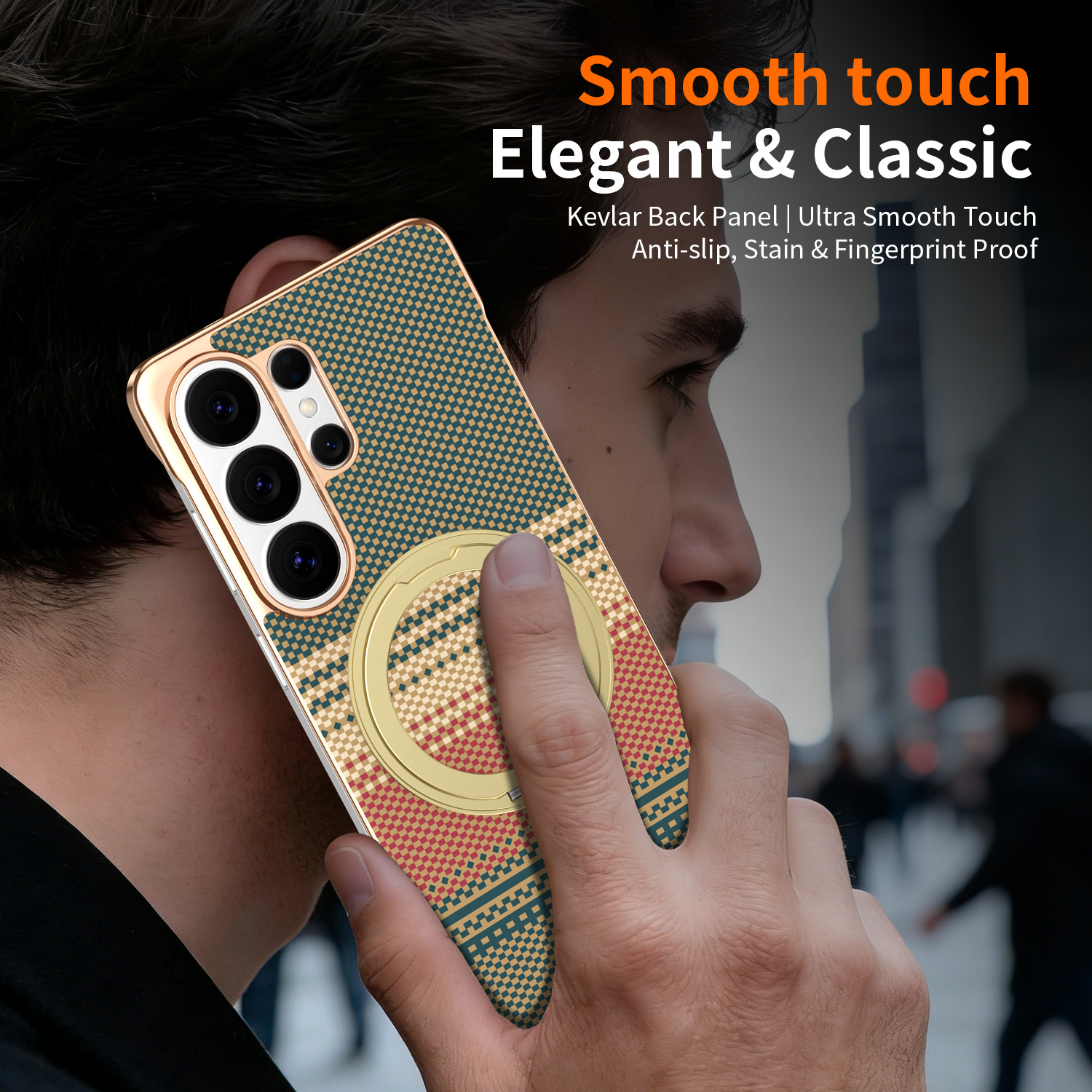Compatible with Samsung S26 Ultra phone case, rotating magnetic stand, S25 Ultra frameless hard case, Kevlar texture