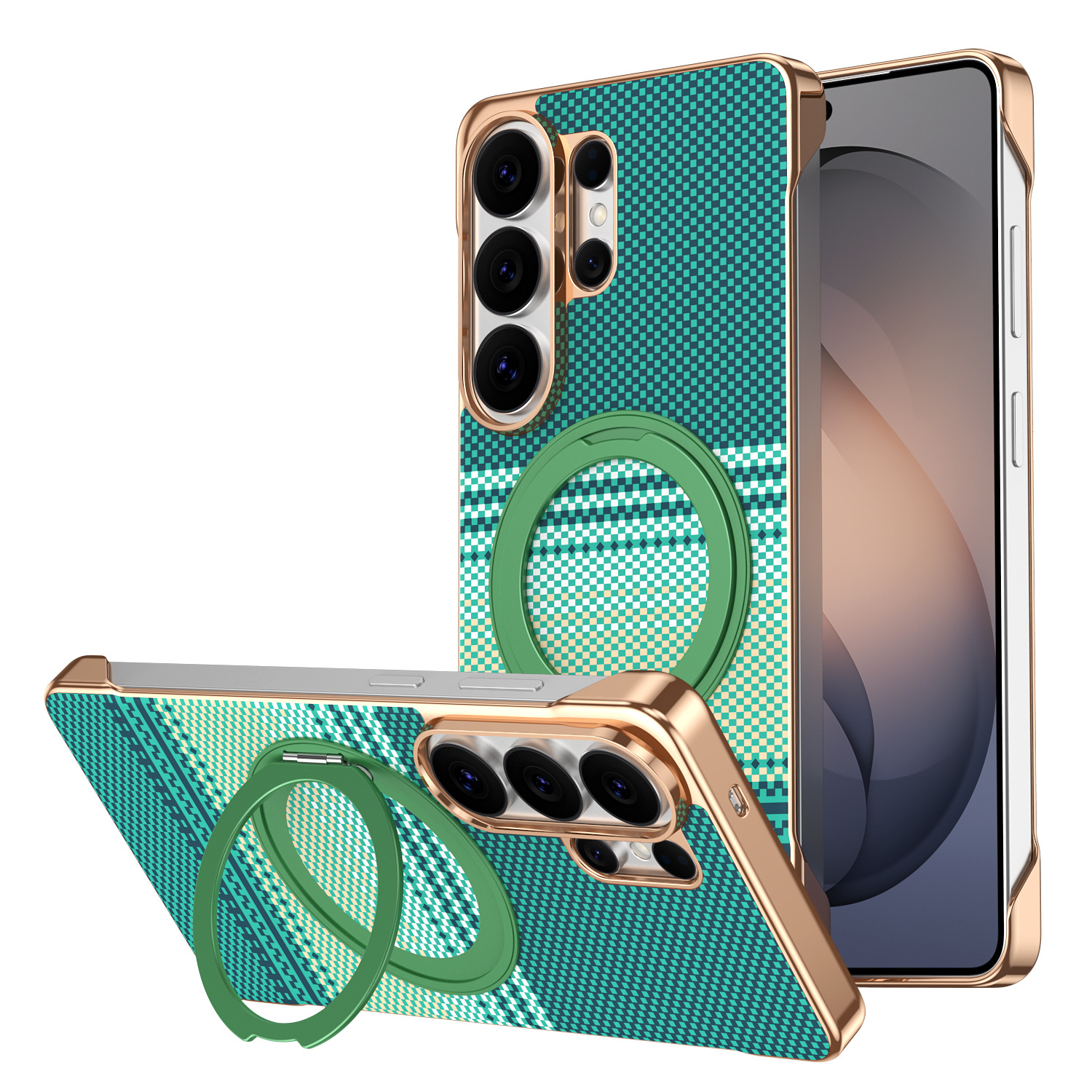 Compatible with Samsung S26 Ultra phone case, rotating magnetic stand, S25 Ultra frameless hard case, Kevlar texture