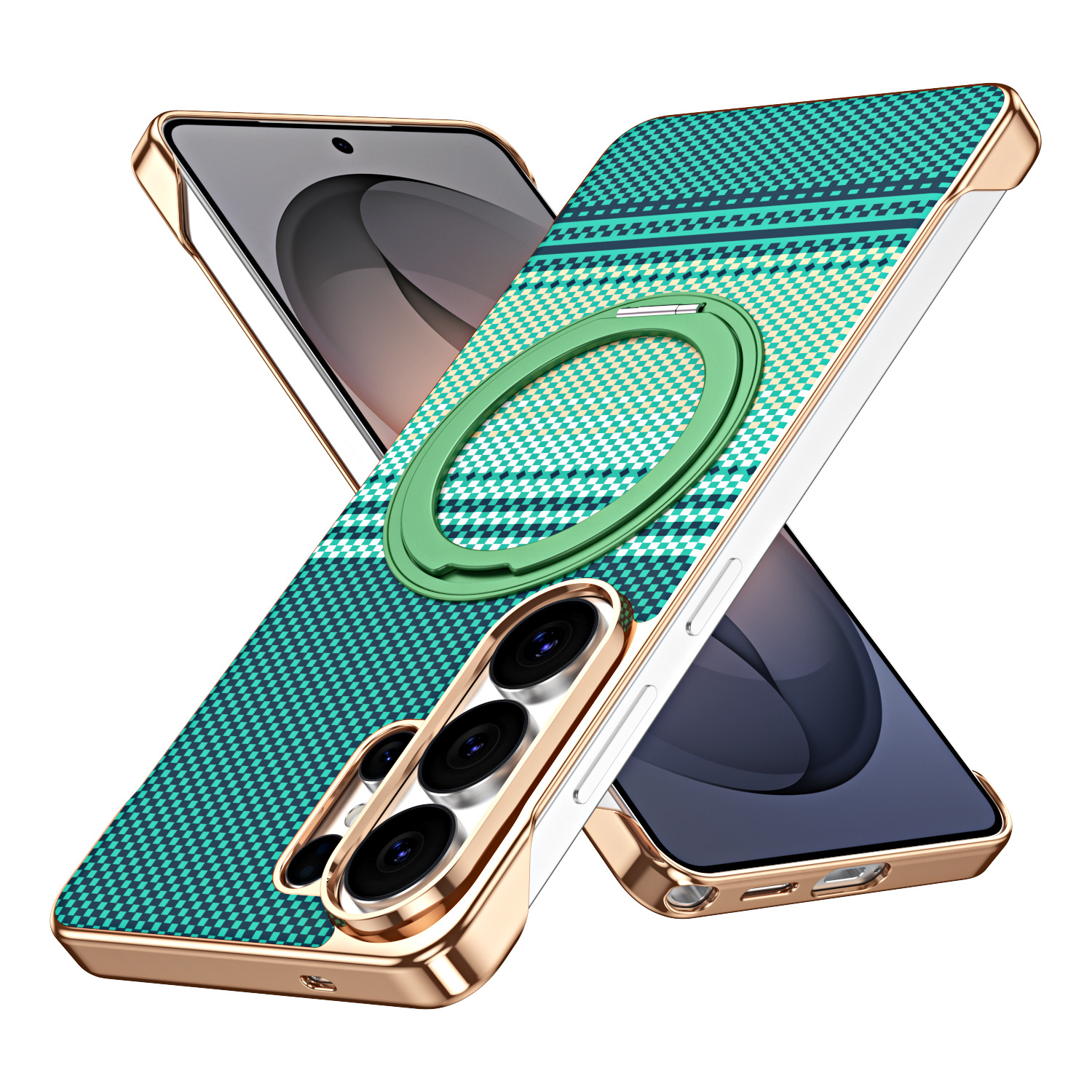 Compatible with Samsung S26 Ultra phone case, rotating magnetic stand, S25 Ultra frameless hard case, Kevlar texture