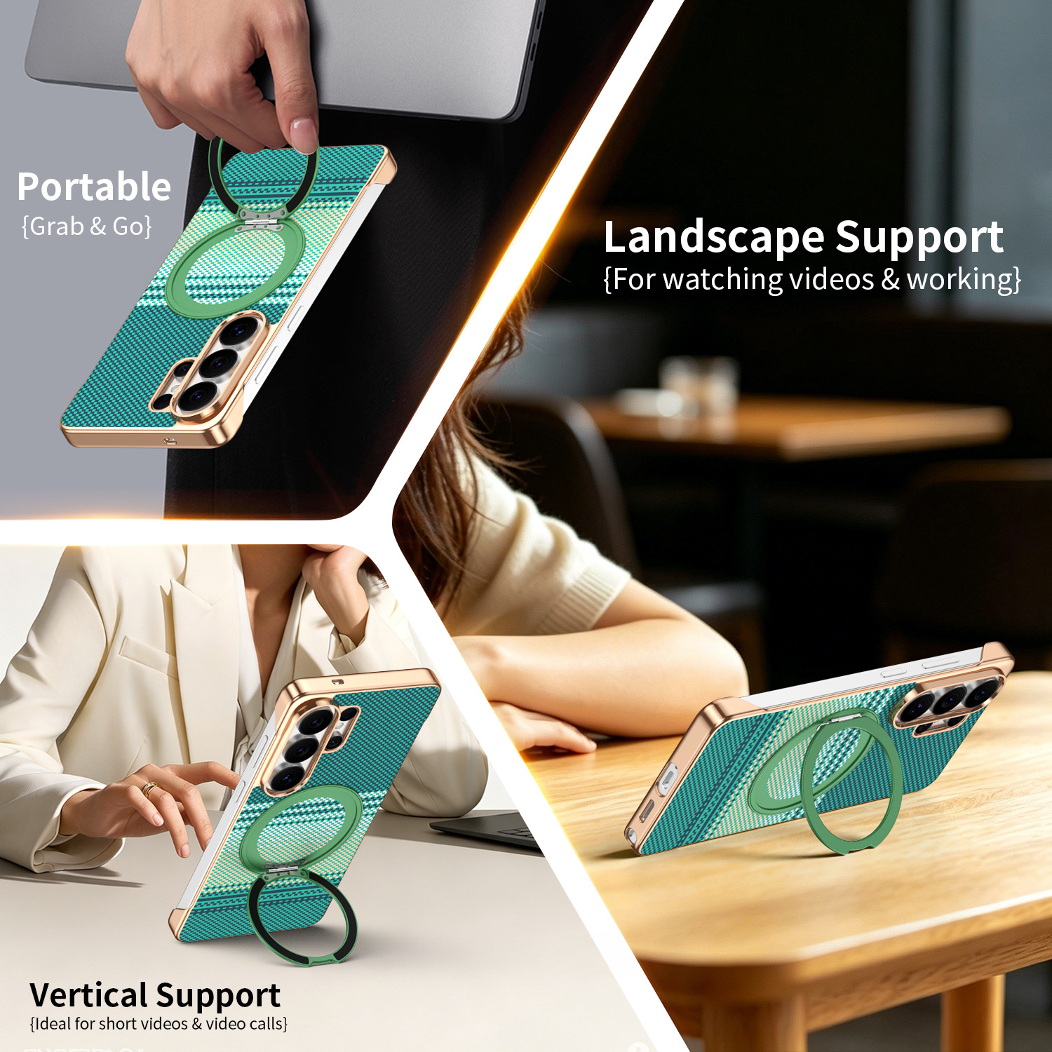 Compatible with Samsung S26 Ultra phone case, rotating magnetic stand, S25 Ultra frameless hard case, Kevlar texture