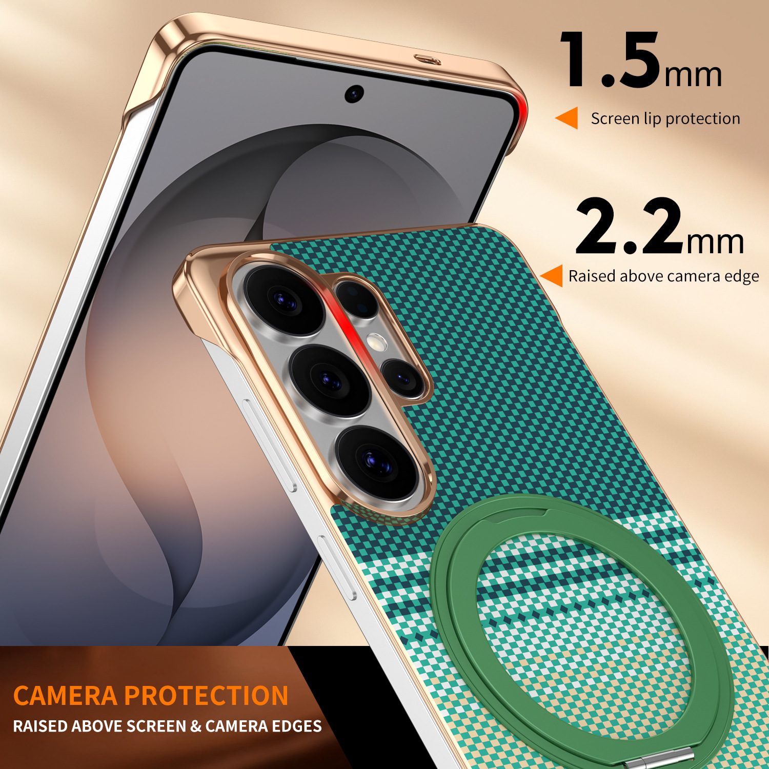 Compatible with Samsung S26 Ultra phone case, rotating magnetic stand, S25 Ultra frameless hard case, Kevlar texture