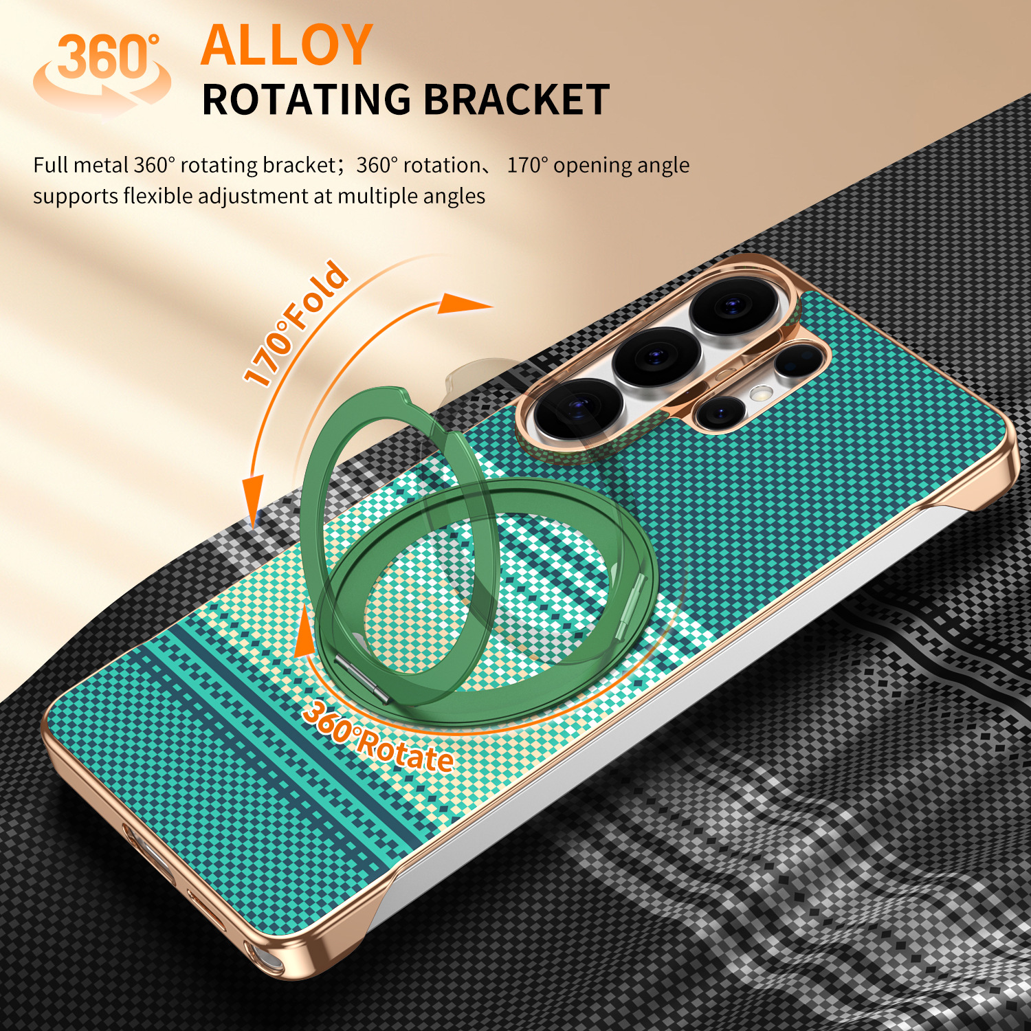 Compatible with Samsung S26 Ultra phone case, rotating magnetic stand, S25 Ultra frameless hard case, Kevlar texture