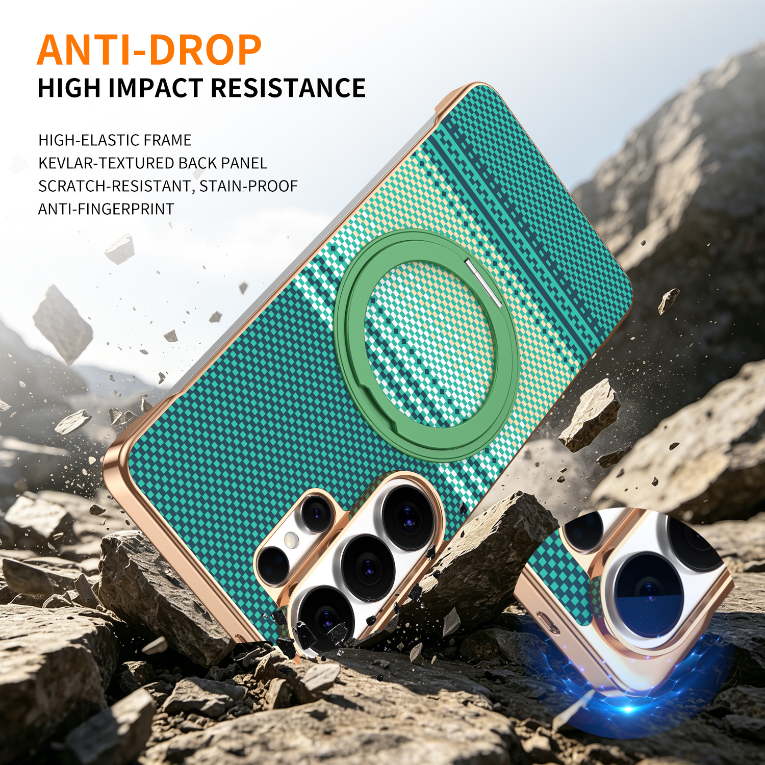 Compatible with Samsung S26 Ultra phone case, rotating magnetic stand, S25 Ultra frameless hard case, Kevlar texture