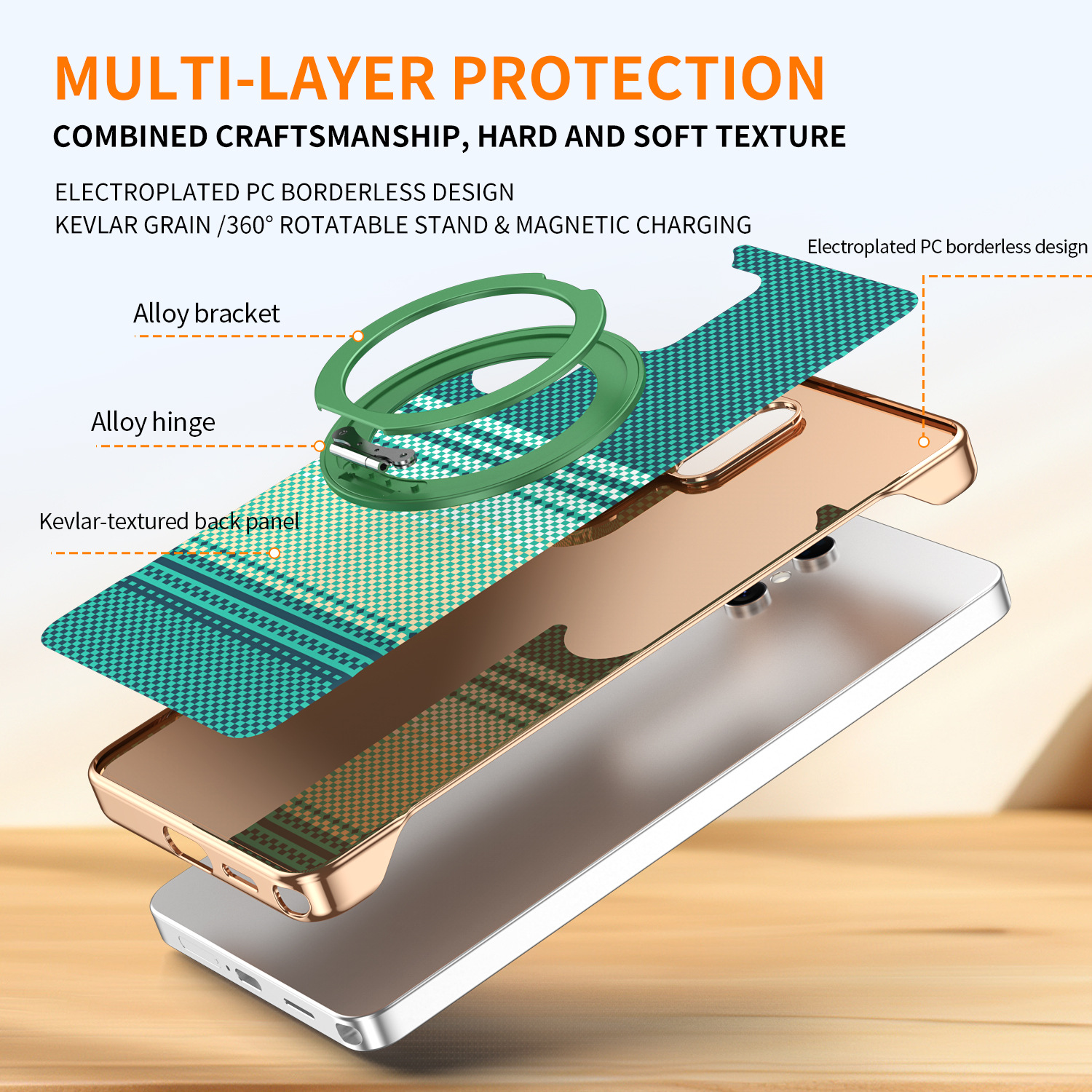 Compatible with Samsung S26 Ultra phone case, rotating magnetic stand, S25 Ultra frameless hard case, Kevlar texture
