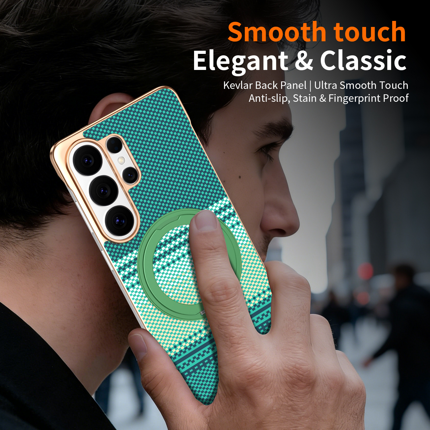 Compatible with Samsung S26 Ultra phone case, rotating magnetic stand, S25 Ultra frameless hard case, Kevlar texture