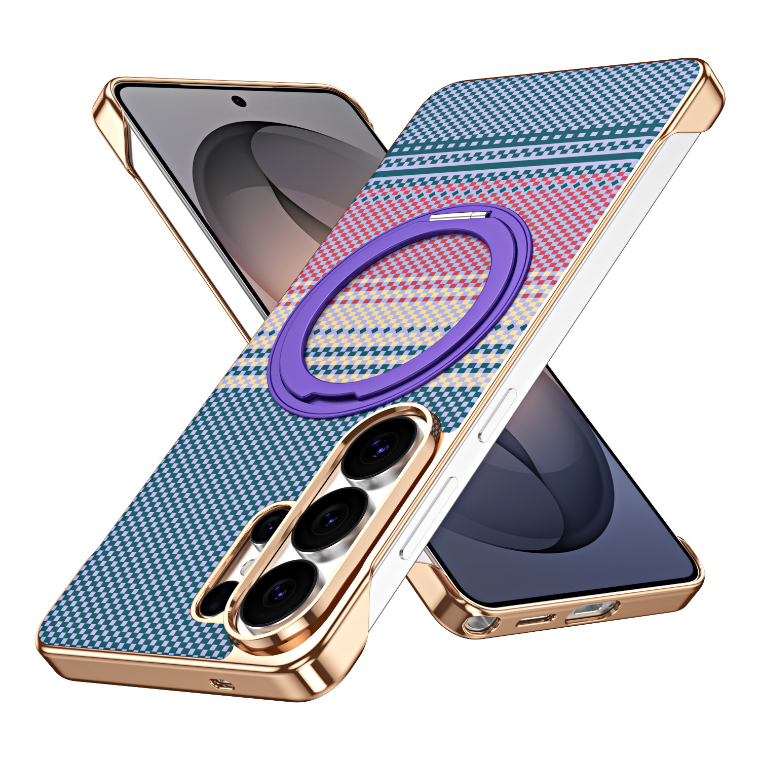 Compatible with Samsung S26 Ultra phone case, rotating magnetic stand, S25 Ultra frameless hard case, Kevlar texture