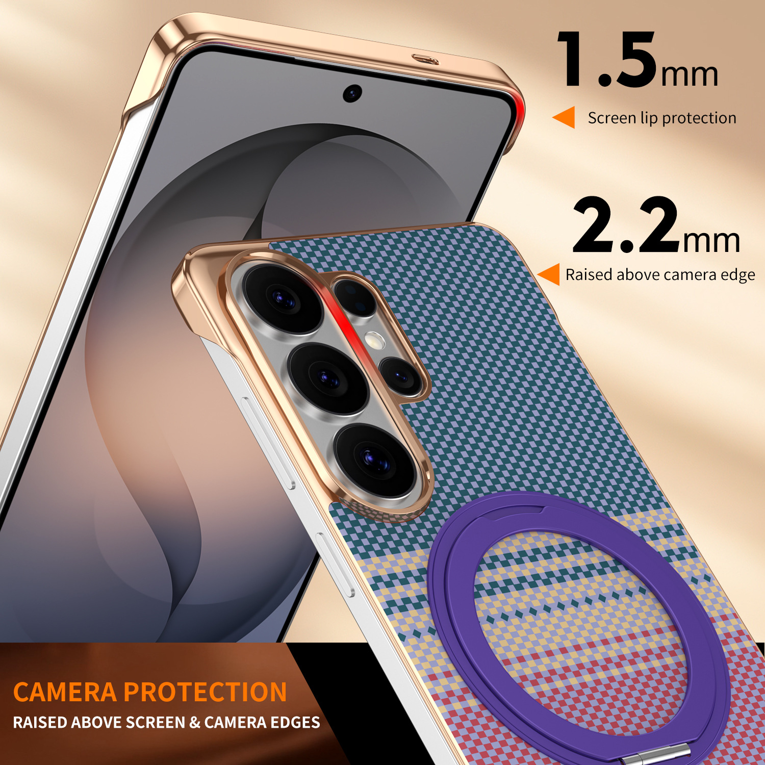 Compatible with Samsung S26 Ultra phone case, rotating magnetic stand, S25 Ultra frameless hard case, Kevlar texture