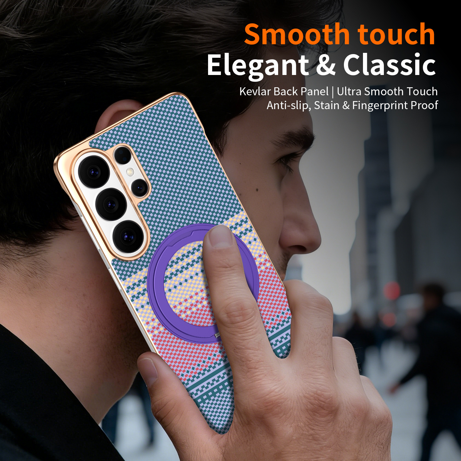 Compatible with Samsung S26 Ultra phone case, rotating magnetic stand, S25 Ultra frameless hard case, Kevlar texture