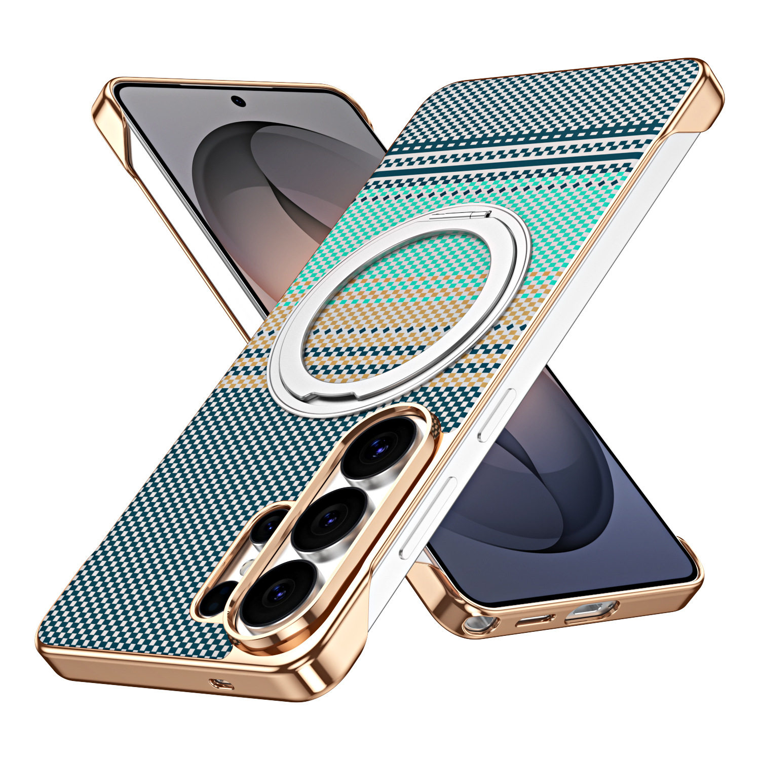 Compatible with Samsung S26 Ultra phone case, rotating magnetic stand, S25 Ultra frameless hard case, Kevlar texture